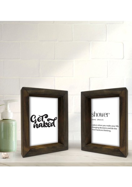 Gift Banyo Dekoratif 2'li Doğal Masif Ahşap Çerçeve 15X20CM-11