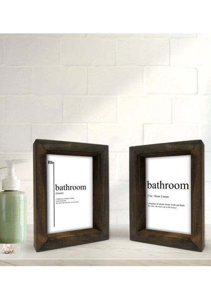 Gift Banyo Dekoratif 2'li Doğal Masif Ahşap Çerçeve 15X20CM-6