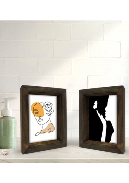 Gift Banyo Dekoratif 2'li Doğal Masif Ahşap Çerçeve 15X20CM-4