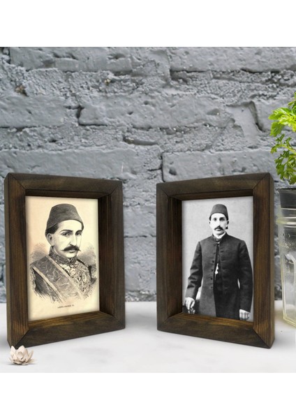 Gift Sultan Iı Abdülhamit Han Tasarımlı Dekoratif 2'li Doğal Masif Ahşap Çerçeve 15X20CM-4