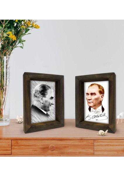 Gift Atatürk Tasarımlı Dekoratif 2'li Doğal Masif Ahşap Çerçeve 15X20CM-19 fiyatları