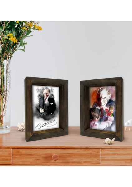 Gift Atatürk Tasarımlı Dekoratif 2'li Doğal Masif Ahşap Çerçeve 15X20CM-11 fiyatları