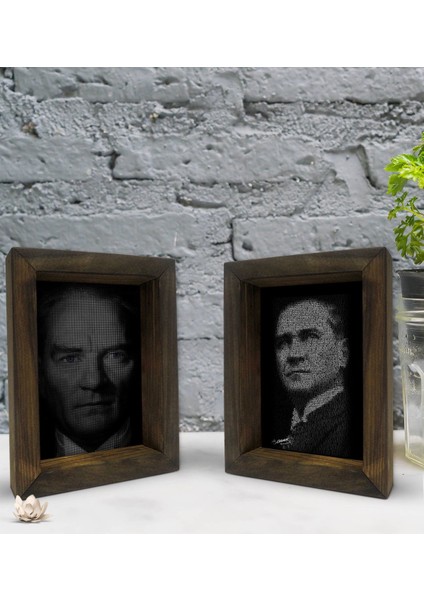 Gift Atatürk Tasarımlı Dekoratif 2'li Doğal Masif Ahşap Çerçeve 15X20CM-2