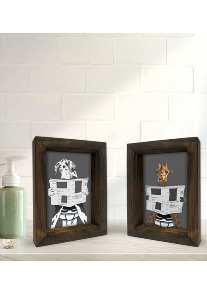 Gift Banyo Dekoratif 2'li Doğal Masif Ahşap Çerçeve 15X20CM-23
