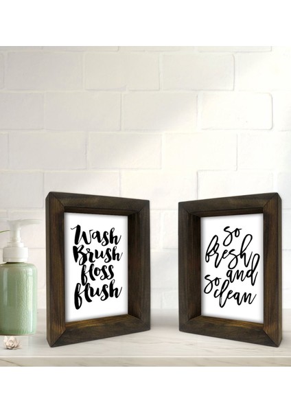Gift Banyo Dekoratif 2'li Doğal Masif Ahşap Çerçeve 15X20CM-1