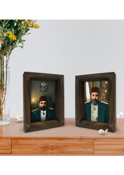 Gift Sultan Iı Abdülhamit Han Tasarımlı Dekoratif 2'li Doğal Masif Ahşap Çerçeve 15X20CM-2 fiyatları