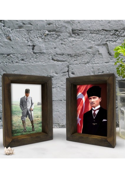 Gift Atatürk Tasarımlı Dekoratif 2'li Doğal Masif Ahşap Çerçeve 15X20CM-13