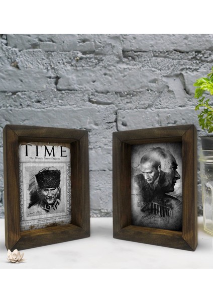 Gift Atatürk Tasarımlı Dekoratif 2'li Doğal Masif Ahşap Çerçeve 15X20CM-9