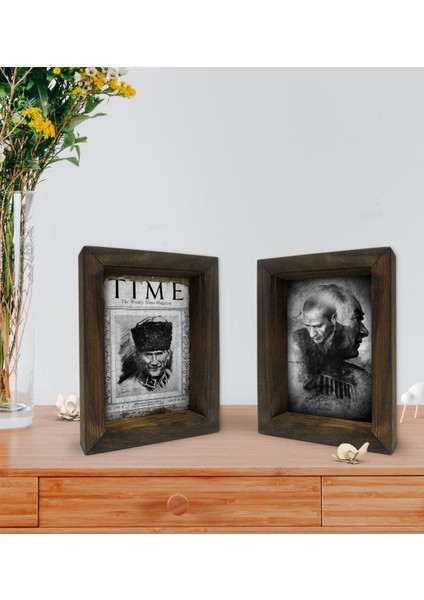 Gift Atatürk Tasarımlı Dekoratif 2'li Doğal Masif Ahşap Çerçeve 15X20CM-9 fiyatları