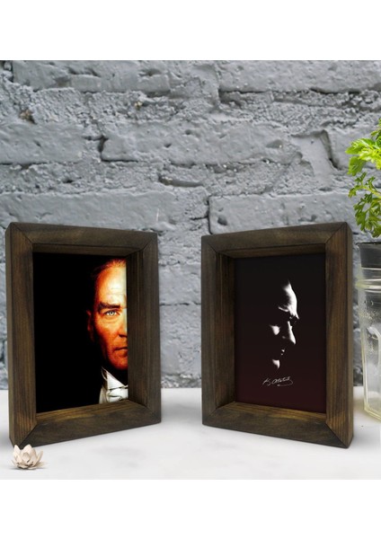 Gift Atatürk Tasarımlı Dekoratif 2'li Doğal Masif Ahşap Çerçeve 15X20CM-7