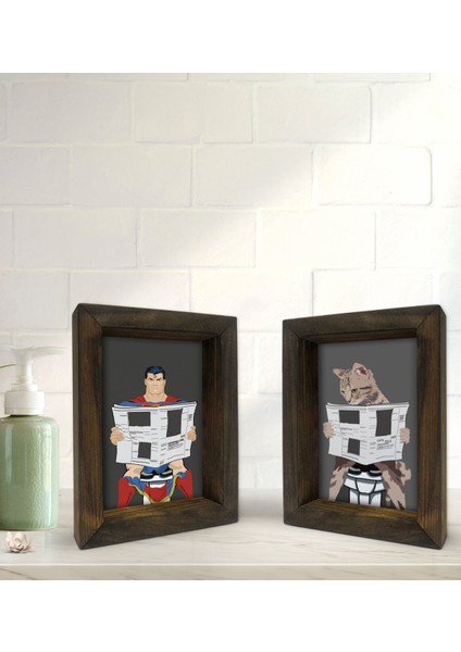 Gift Banyo Dekoratif 2'li Doğal Masif Ahşap Çerçeve 15X20CM-25