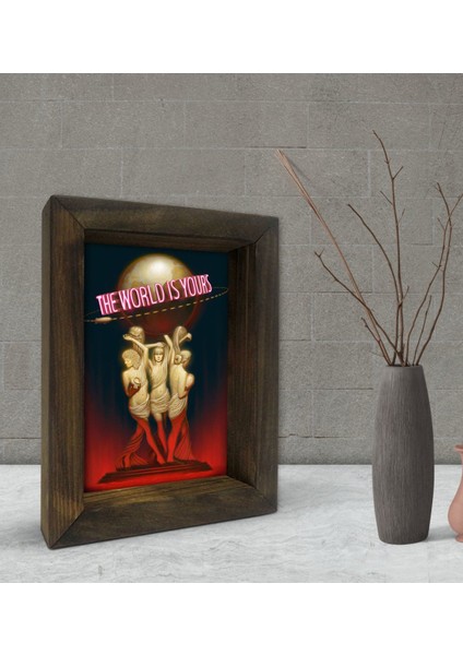 Gift The World Is Yours Tasarımlı Dekoratif Doğal Masif Ahşap Çerçeve 15X20CM-1
