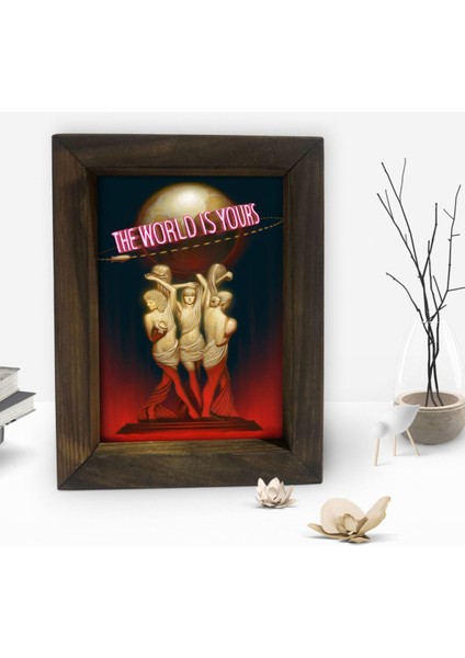 Gift The World Is Yours Tasarımlı Dekoratif Doğal Masif Ahşap Çerçeve 15X20CM-1 fiyatları