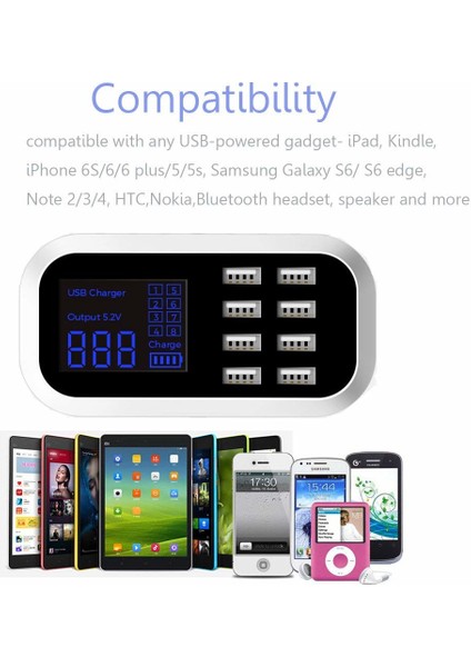 LCD Ekranlı 8 Port USB Hızlı Şarj Ünitesi fiyatları
