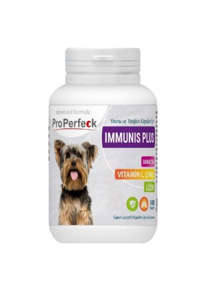 Yavru ve Yetişkin Köpekler Için Immunıs Plus Ekinezya Vitamin C Çinko Lizin 100 Tablet