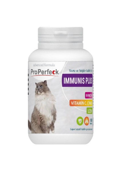 Yavru ve Yetişkin Kediler Için Immunıs Plus Ekinazya Vitamin C Çinko Lizin 100 Tablet