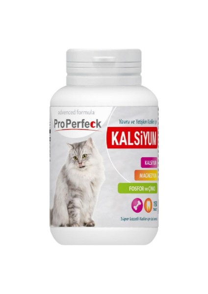 Yavru ve Yetişkin Kediler Için Kalsiyum Magnezyum Fosfor Çinko Tablet 150 Adet