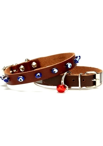 Boncuklu Kedi Mini Irk Köpek Tasması 1*14/18 cm Kahve Xs