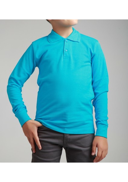 Cocuk Polo Yaka Uzun Kol Turkuaz T-Shirt fiyatları