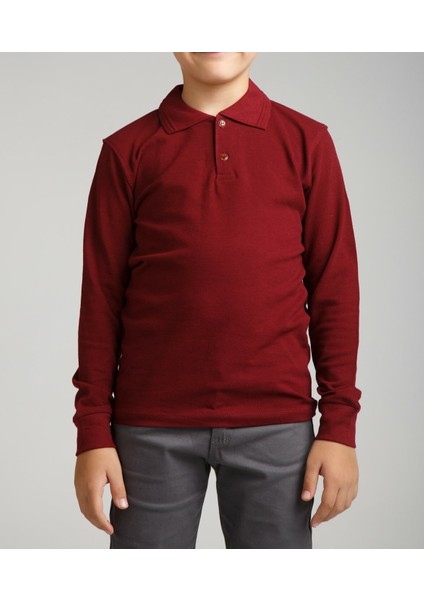 Cocuk Polo Yaka Uzun Kol Bordo T-Shirt