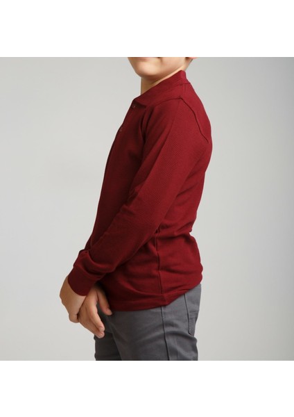 Cocuk Polo Yaka Uzun Kol Bordo T-Shirt modelleri