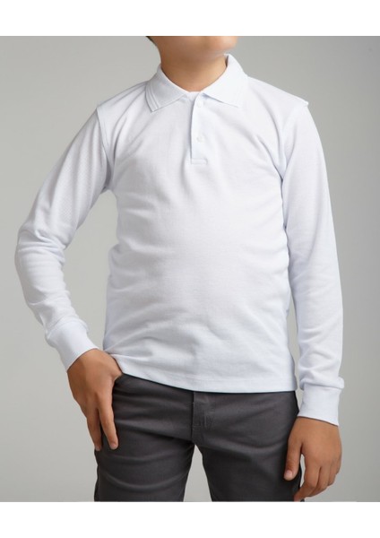 Cocuk Polo Yaka Uzun Kol Beyaz T-Shirt fiyatları