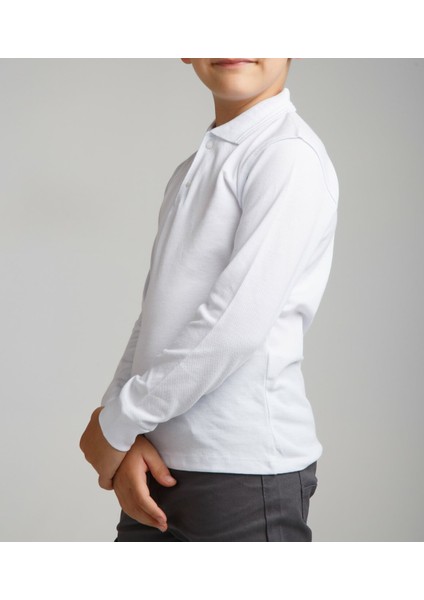 Cocuk Polo Yaka Uzun Kol Beyaz T-Shirt modelleri