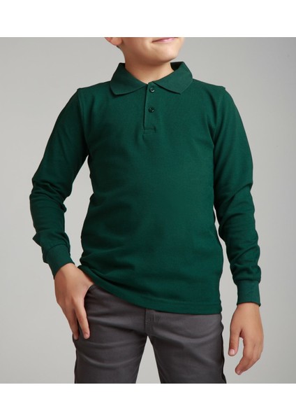Cocuk Polo Yaka Uzun Kol Koyu Yeşil T-Shirt fiyatları
