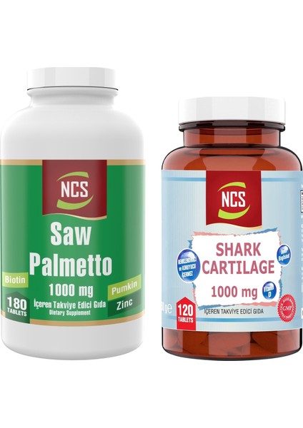 Saw Palmetto 1000 Mg 180 Tablet Çinko Complex & Shark Cartilage Demir Vitamin D3 1000 Mg 120 Tablet