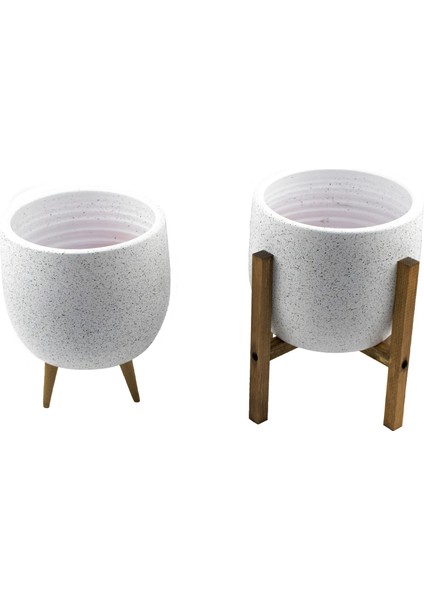 Ev Dekorasyon Aksesuar Beyaz Granit Toprak Saksı Saksılık Salon Çiçeklik İkili Set 3 Ayaklı- 4 Ayaklı- 19 CM modelleri