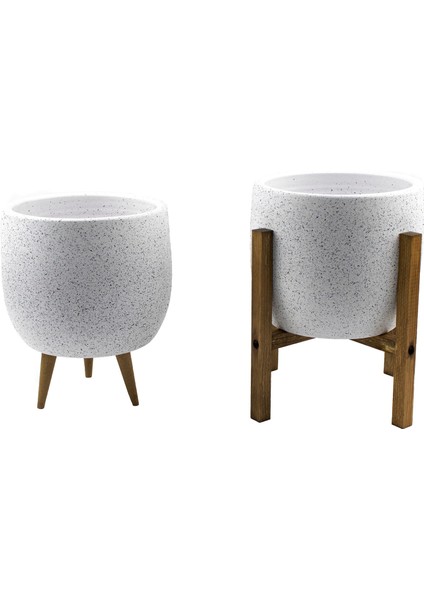 Ev Dekorasyon Aksesuar Beyaz Granit Toprak Saksı Saksılık Salon Çiçeklik İkili Set 3 Ayaklı- 4 Ayaklı- 19 CM fiyatları