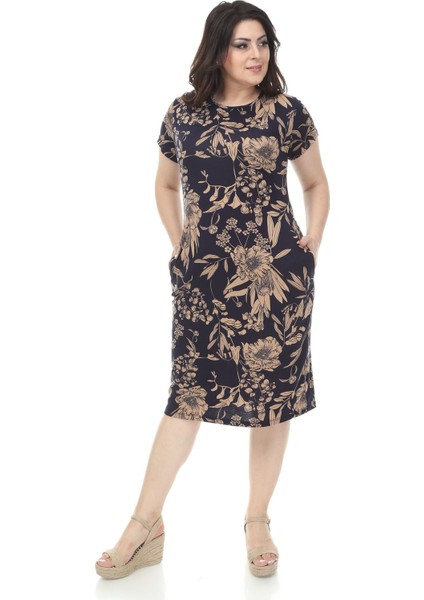 Kısakol Cepli Büyük Beden Elbise 8F-1149