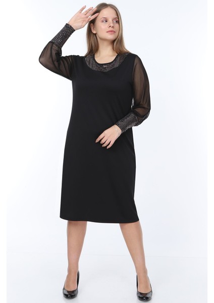 Yaka Kol Parlak Büyük Beden Elbise 14E-0934 fiyatları