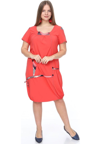Yazlık Garnili Mercan Büyük Beden Elbise 14F-0890