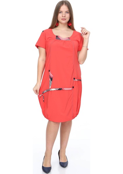 Yazlık Garnili Mercan Büyük Beden Elbise 14F-0890 fiyatları