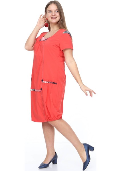 Yazlık Garnili Mercan Büyük Beden Elbise 14F-0890 modelleri