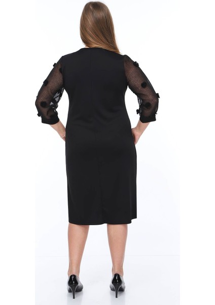 Ponpon Kol Büyük Beden Elbise 20A-0845 modelleri