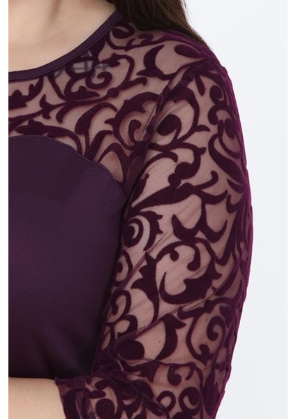 Mor Renkli Büyük Beden T-Shirt Elbise Klasik Stil Truvakar Kol Kadın modelleri