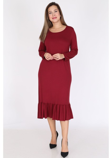 Bordo Uzun Kollu Büyük Beden Elbise 12C-0786 fiyatları