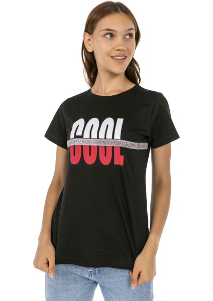 Vıshenka Kadın Siyah Compact Penye Baskılı Tişört fiyatları