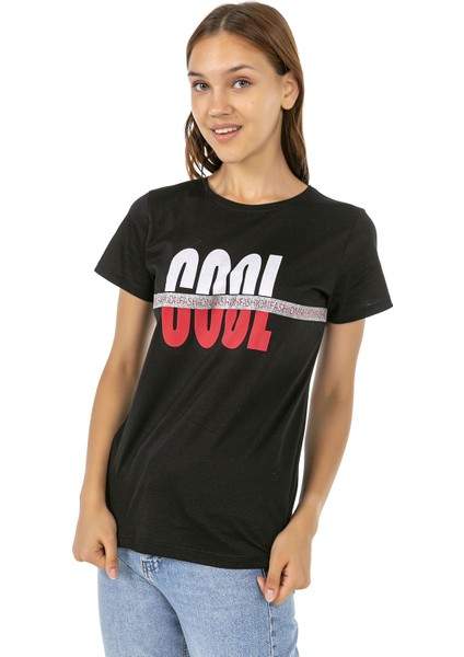 Vıshenka Kadın Siyah Compact Penye Baskılı Tişört indirimleri