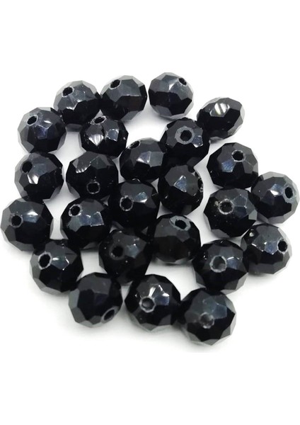 Kristal Boncuk - Takı Tespih Boncuğu - 25 Adet Siyah 6 mm Kristal Boncuk