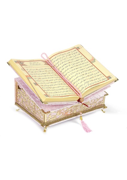 Kadife Kaplı Sandıklı Rahleli Kişiye Özel Hediyelik Kuranı Kerim Seti Pembe fiyatları