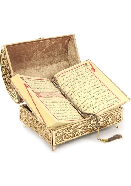Kadife Kaplı Define Sandıklı Kişiye Özel Hediyelik Kuranı Kerim Seti Gold Rengi modelleri