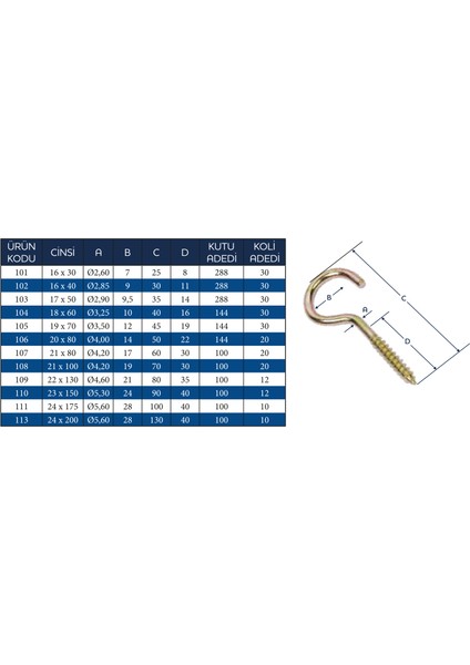 Açık Piton 22X130 - Çengelli Vida - 100 Adet