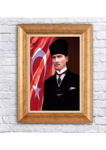Çerçeveli Atatürk Bayrak Kanvas Tablo