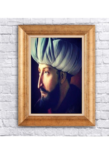 Çerçeveli Paspartolu Fatih Sultan Mehmet Han Kanvas Tablo