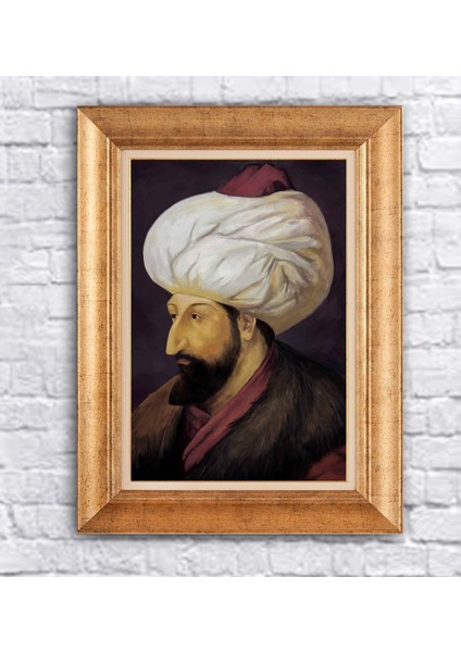 Çerçeveli Paspartolu Fatih Sultan Mehmet Potre Kanvas Tablo