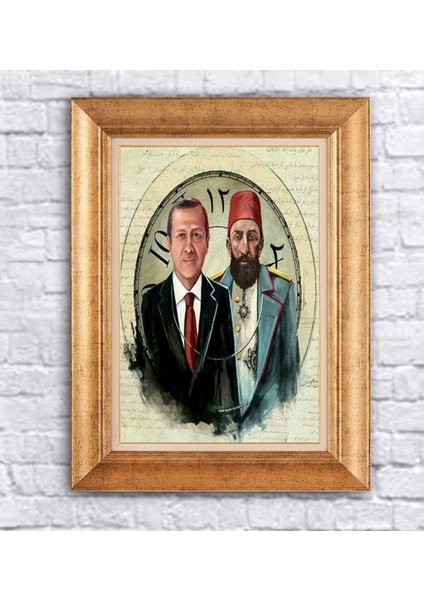 Çerçeveli Paspartolu Recep Tayip Erdogan Abdulhamithan Kanvas Tablo