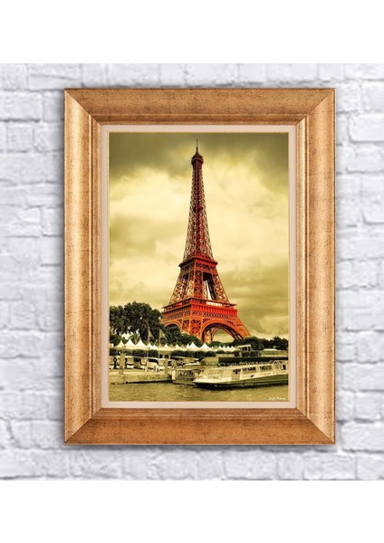 Çerçeveli Paspartolu Paris Eyfel Kulesi Manzarası Kanvas Tablo